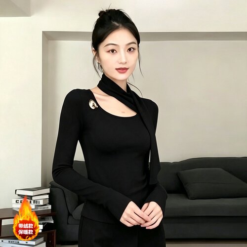 辣妹风飘带长袖T恤显瘦百搭