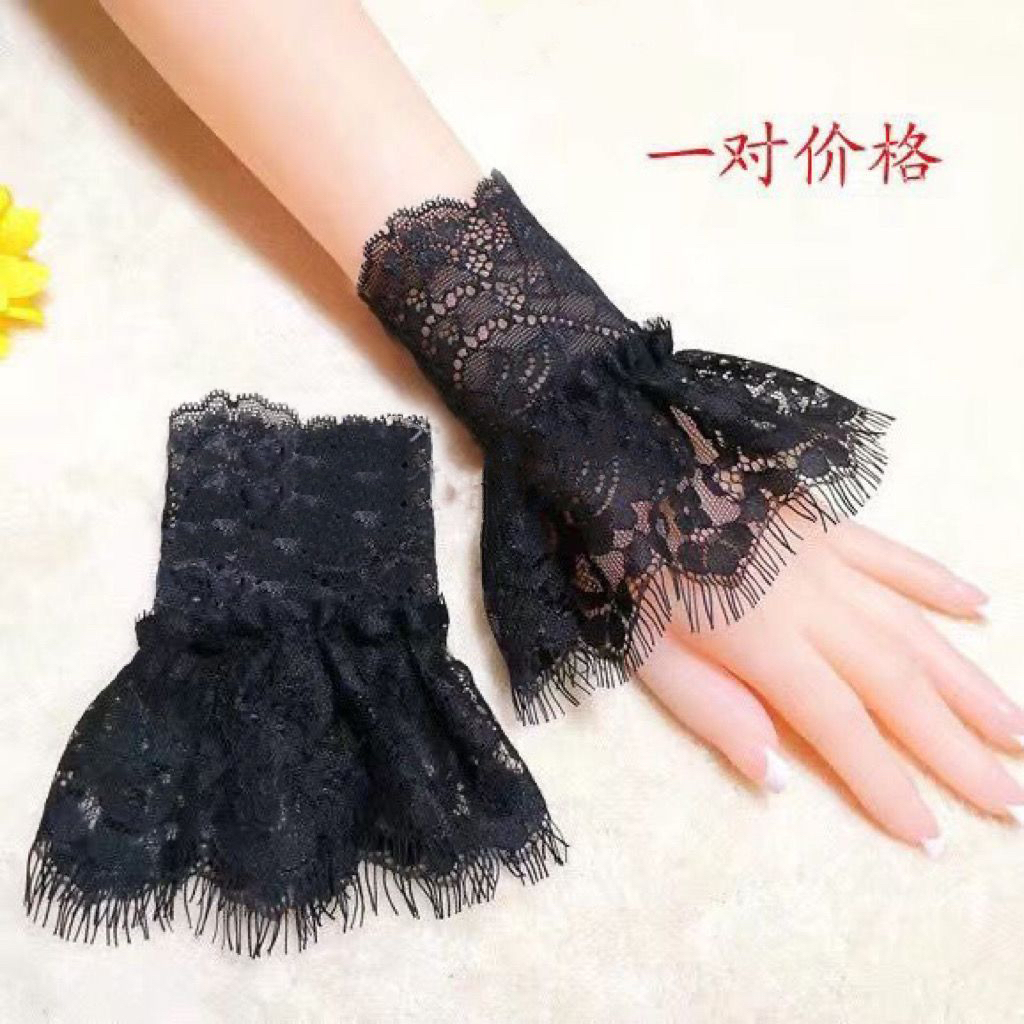 假袖子黑色蕾丝网纱睫毛女手套