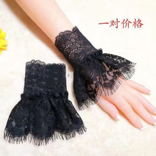 假袖子黑色蕾丝网纱睫毛女手套
