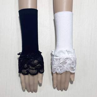 子手臂套 套女针织毛线保暖洋气松紧针织拼接蕾丝花边假袖 秋冬季 袖