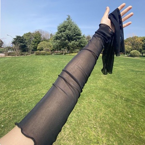 高弹长款防晒手袖冰丝蕾丝袖套女超仙透气性感打底网纱袖开车遮阳