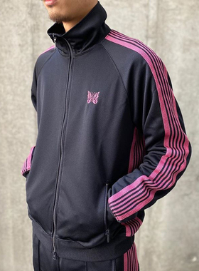 NEEDLES Track Jacket蝴蝶绣花深蓝粉红织带夹克运动休闲男女外套