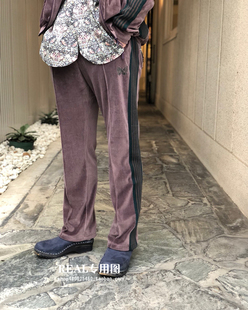 过验Needles track新款限定葡萄紫天鹅丝绒裤休闲长裤男女情侣款