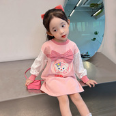新款 上衣裙 裙子女孩长袖 2024春秋装 女童粉色卫衣卡通连衣裙中长款