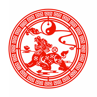 貔貅窗花静电贴纸招财瑞兽太极剪纸玻璃贴窗户门双面红色擦水贴