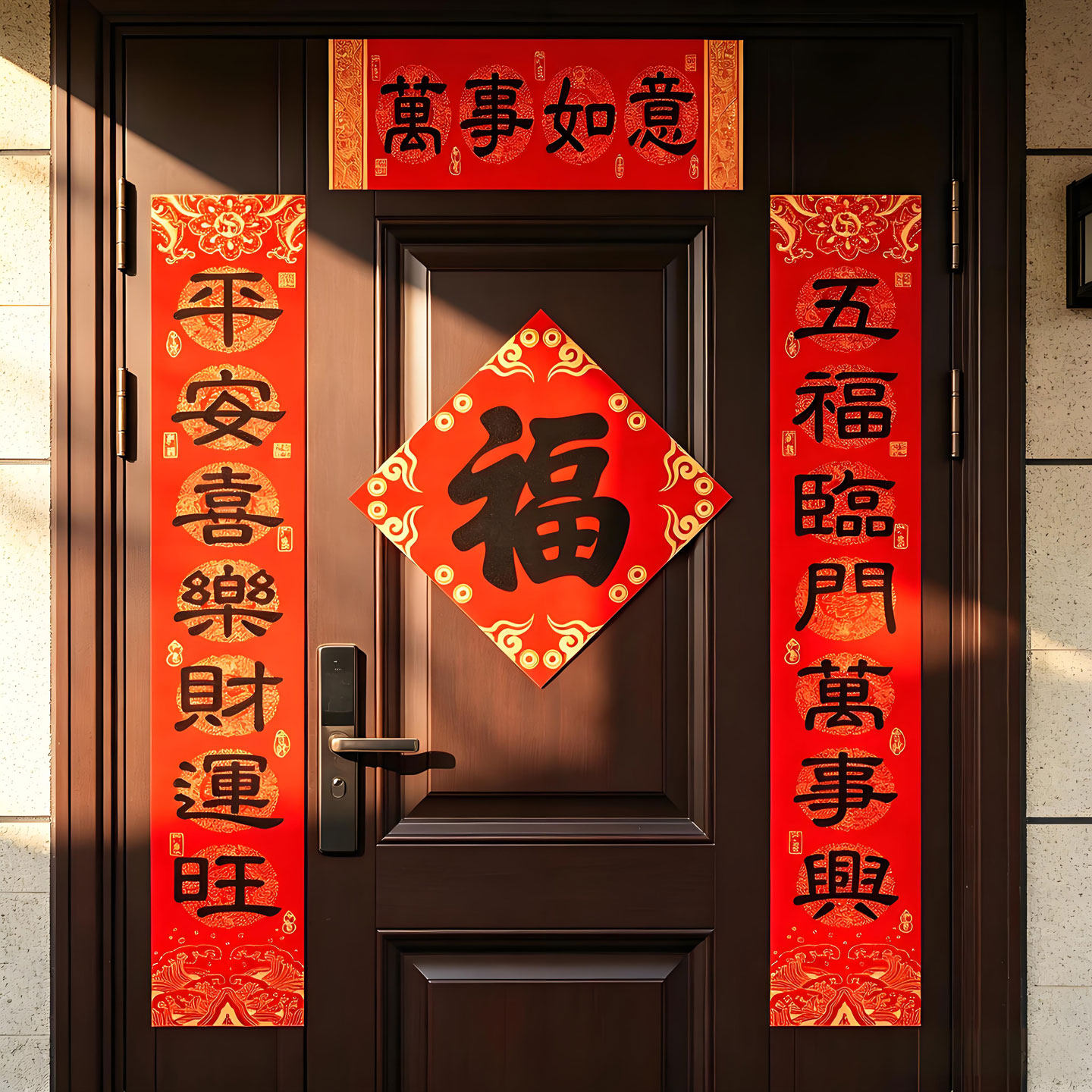 万事如意对联春联入户门联平安喜乐福字门贴自粘对联乔迁之喜装饰