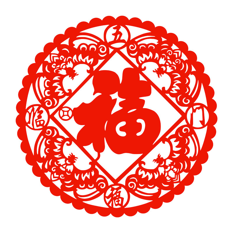 五福临门窗花福字静电贴纸剪纸玻璃门贴窗户年画龙年2027新年春节