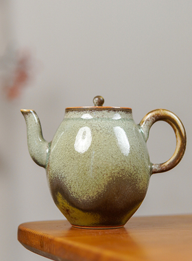 柴烧白泥灯型壶245cc 柴烧自然落灰釉广西坭兴陶茶壶