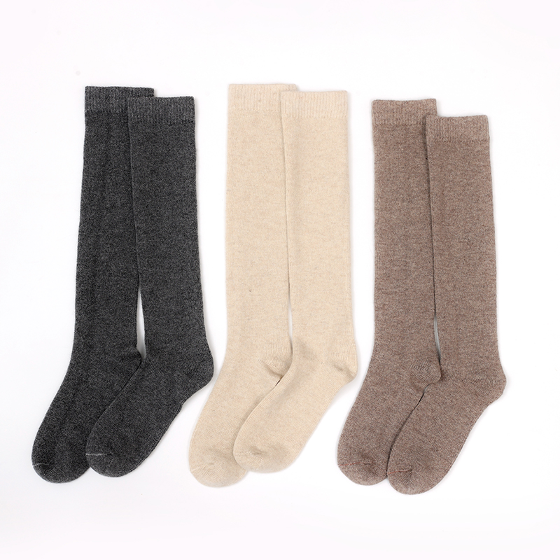 加长~100%纯山羊绒长筒袜保暖过膝护腿女秋冬厚款高弹高筒中筒袜