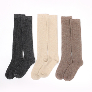 加长 高弹高筒中筒袜 100%纯山羊绒长筒袜保暖过膝护腿女秋冬厚款