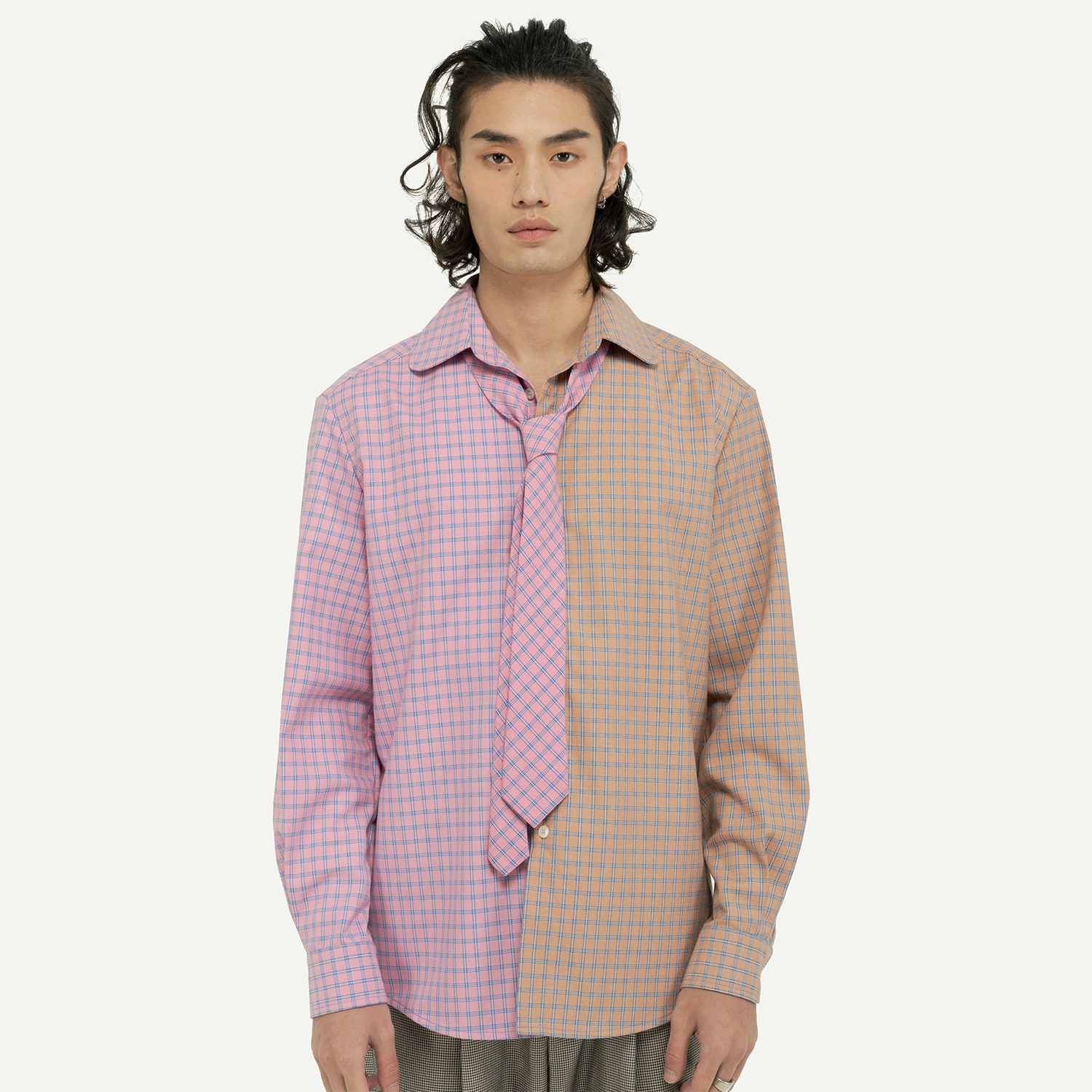 »ØÀ¡ÕÛ¿Û TENT STUDIO 18AW-M167 SPLICE SHIRT ·Û³ÈÆ´½Ó¸ñÎÆ³ÄÉÀ