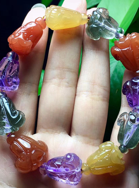 天然多宝白菜手链档位挂饰 整条手链有红水晶绿幽灵黄兔毛紫水晶