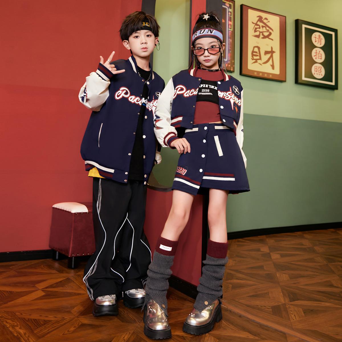 爵士舞女童棒球儿童新款潮服街舞服hiphop男童套装嘻哈风演出服