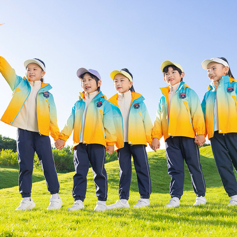 班服小学生校服冲锋衣三件套秋冬装儿童运动套装英伦风幼儿园园服
