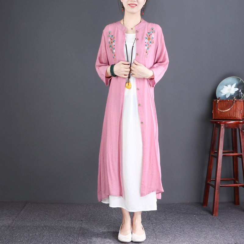 自然小铺 薄款夏季外套宽松中长款复古立领民族风刺绣防晒开衫女12月12日最新优惠