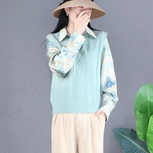 针织马甲文艺纯色百搭复古套头无袖 2023春季 上衣女 自然小铺 春款