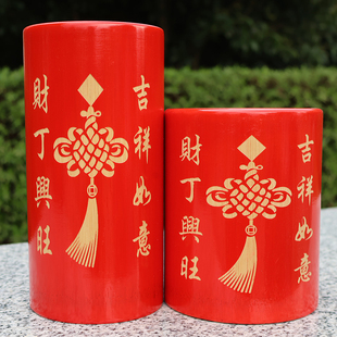 新中式红色竹筒潮汕婚嫁娶结婚喜庆陪嫁嫁妆财丁兴旺进宅拜神米升