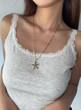 atmshop时髦复古棕色小象珠串金色五角星项链小众个性度假锁骨链