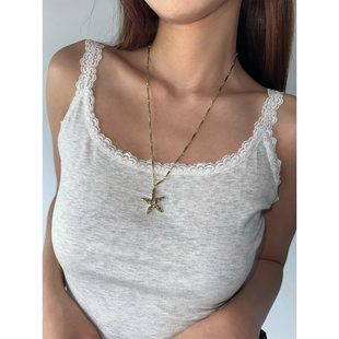 atmshop时髦复古棕色小象珠串金色五角星项链小众个性度假锁骨链