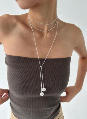 银色圆球吊坠长款项链