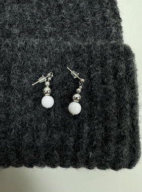 atmshop新中式清新简约气质银白色珠串耳环百搭复古韩系高级耳钉