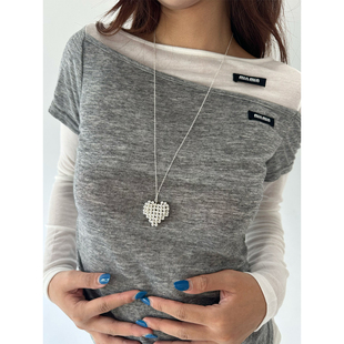 atmshop韩系ins铜珠手工珠串立体爱心吊坠长款项链百搭个性毛衣链