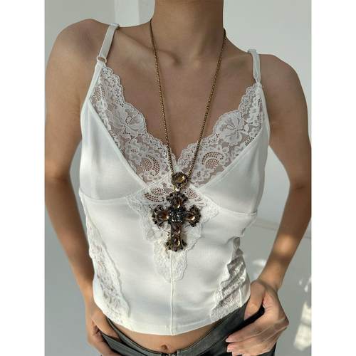 atmshop复古做旧夸张镶嵌十字架吊坠甜酷辣妹朋克长款项链毛衣链