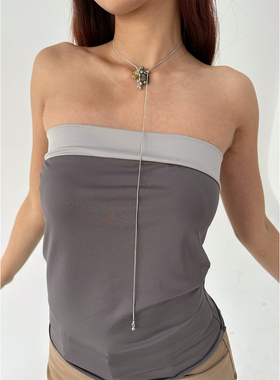 atmshop时髦精致斑点石珠串吊坠抽拉流苏长项链ins高级小众多戴法