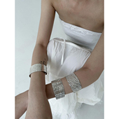 atmshop银色韩系简约拉丝纹理做旧复古宽版 ins手镯手环开口可调节