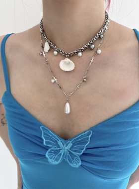 贝壳水滴吊坠双层叠戴项链