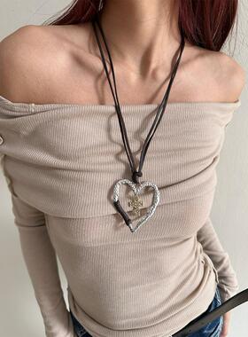 atmshop复古民族风十字架爱心吊坠麂皮绳哥特朋克长项链自由打结