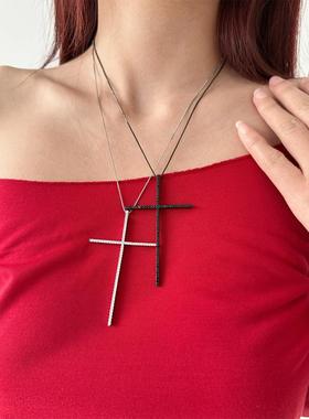 atmshop极简高级纤细满钻闪闪十字架吊坠轻奢百搭个性项链锁骨链