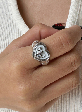 atmshop甜酷少女可爱滴油十字架爱心戒指韩系朋克复古食指戒开口