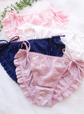 日系甜美可调节系带蝴蝶结可爱低腰牛奶丝蕾丝女士三角内裤 N130