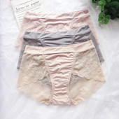 女士中腰三角裤 性感大码 蕾丝拼接牛奶丝镂空包臀无痕透气薄款 N81