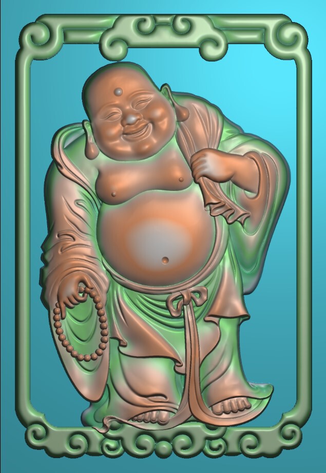 木雕弥勒佛精雕图牙雕大肚佛灰度图bmp玉雕笑佛浮雕图电脑雕刻图