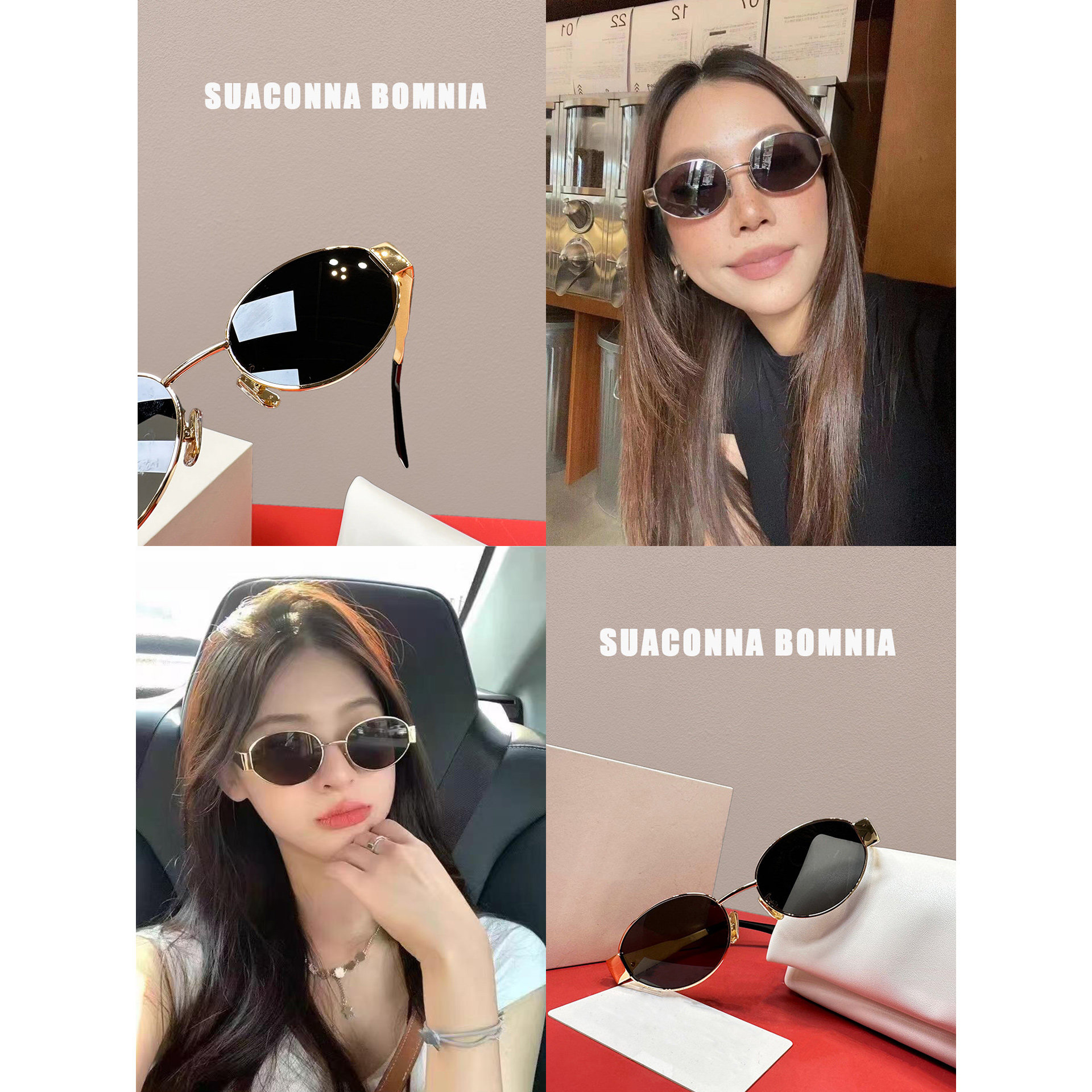 高定~简约椭圆形黑色金框高雅气质太阳眼镜黑色镜片复古潮流墨镜