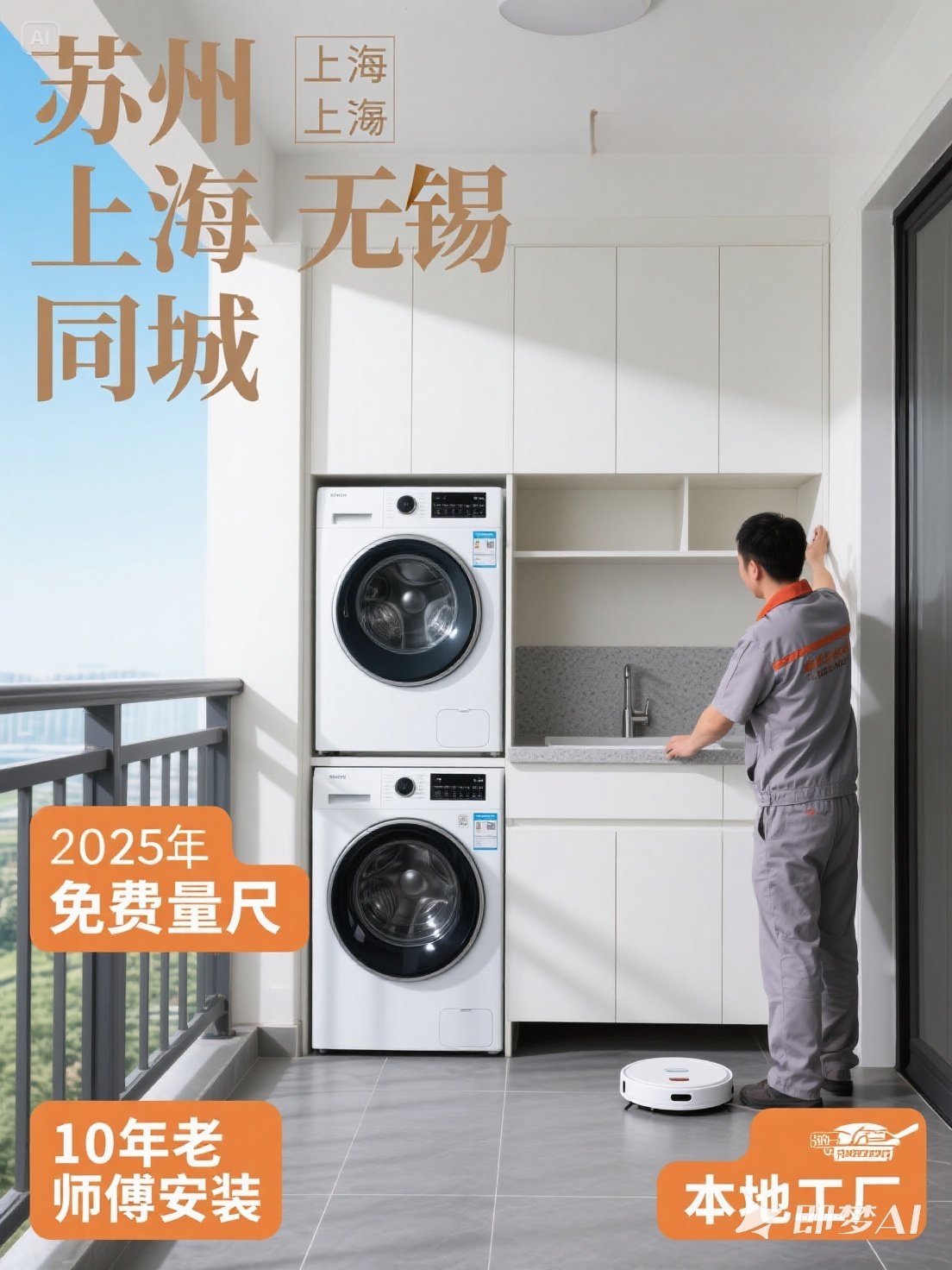 无锡市全铝阳台柜洗烘套装一体柜