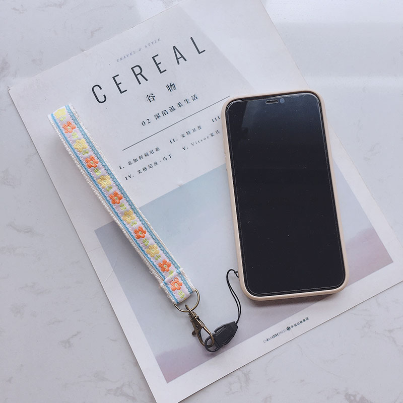 Lo独立手作纯棉刺绣绣花手机绳防摔带子手腕绳带微单拍立得配件