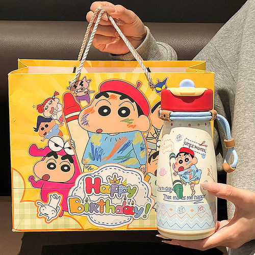 蜡笔小新系列生日礼物男女生保温杯儿童水杯子吸管保冷杯伴手礼品 - 封面