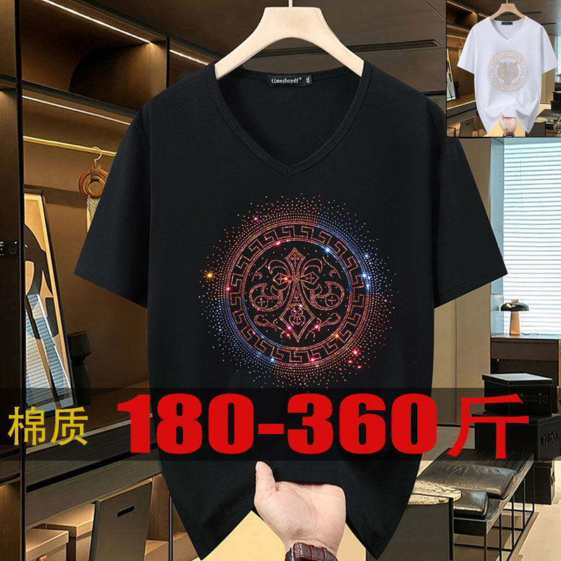 棉质V领烫钻短袖t恤半袖鸡心领