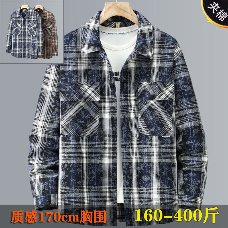 长袖衬衫特大码翻领休闲格子百搭