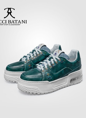 Scabal联名BucciBatani搭配牛皮手工休闲男士百搭透气板鞋