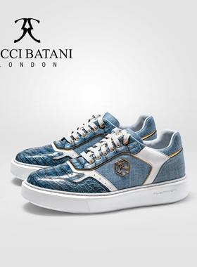 Scabal联名BucciBatani搭配鳄鱼皮手工轻奢男士百搭透气板鞋