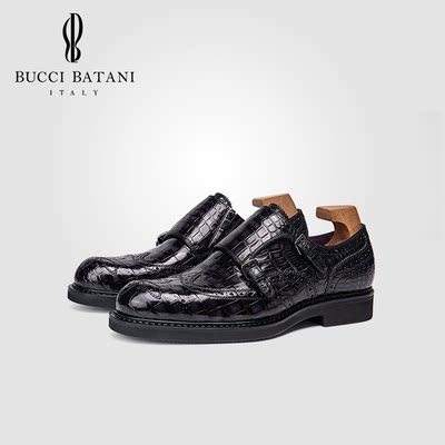 BUCCI BATANI纯手工固特异孟克鞋英伦风布洛克雕花鳄鱼皮男鞋B156