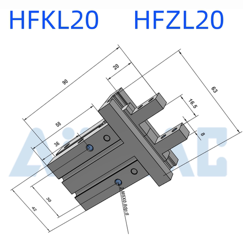 亚德客型导轨加长通孔安装气动手指气缸HFKL/HFZL10/16N/20N/25N
