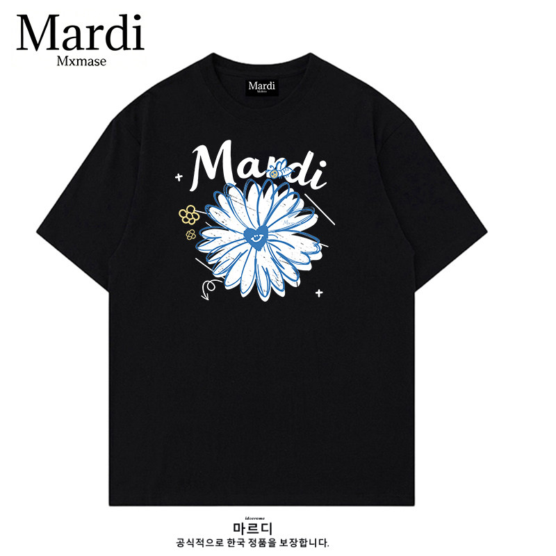 Mardi Mxmase雏菊花朵刺绣短袖T恤男女宽松百搭显瘦上衣渐变风图片