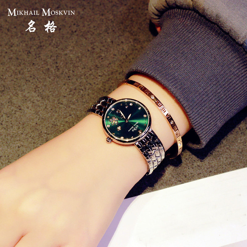 正品名格多功能品牌时尚女士手表 精钢防水潮流石英百搭手链女表