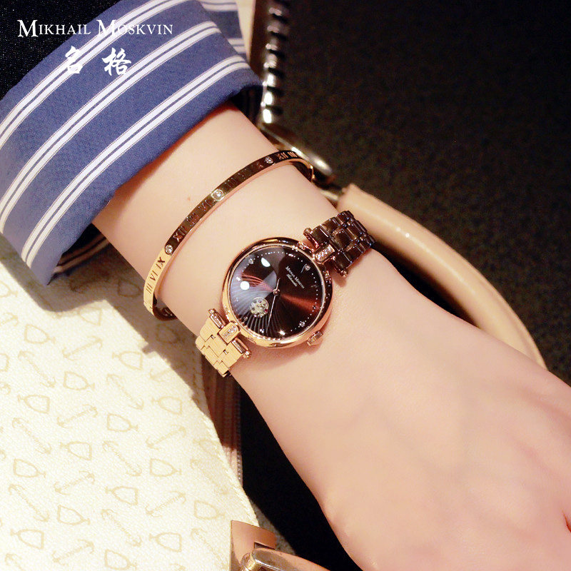 正品名格时尚女士全自动机械表女表 高档品牌精钢防水潮流手表女