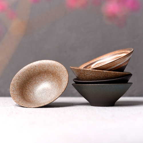 粗陶茶杯斗笠杯单杯日式复古品茗杯普洱茶杯功夫茶具小茶碗茶盏